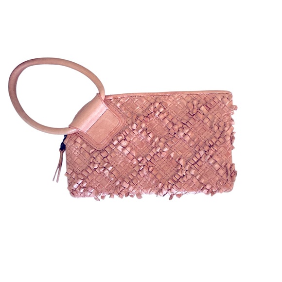 Hobo Sable Clutch Wristlet 100% Leather Pink Fringe Wallet Bag Zipper Top Close
